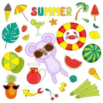 Summer stickers with koala Illustrazione stock
