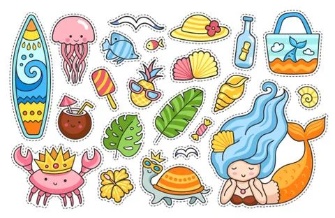 Summer stickers set. Illustrazione stock