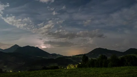 Summer Storm is coming with dark clouds and lightning in mountains Time lapse Video stock 292923723