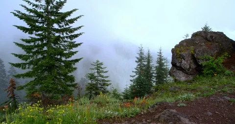 Summer storm passing through rugged terrain below Mt. Jefferson in Oregon Stock Footage 86530444