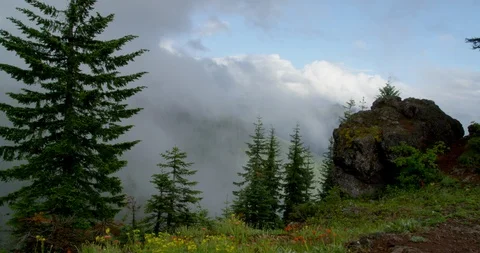 Summer storm passing through rugged terrain below Mt. Jefferson in Oregon Stock Footage 86538502
