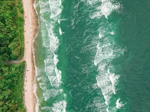 Summer storm waves swelling over the Baltic Sea in Poland. Stock Photos