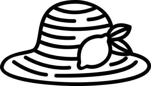 Summer straw hat decorated with lemon line art Stock Illustration