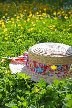 Summer straw hat Stock Photos