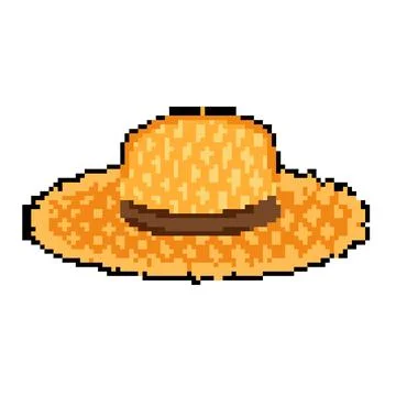 Summer straw hat pixel art vector illustration Stock Illustration