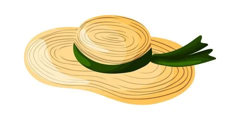 Summer Straw Sun Hat with Green Ribbon Clipart 스톡 일러스트