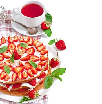 Summer strawberry cake in the form of a rustic Stock Photos