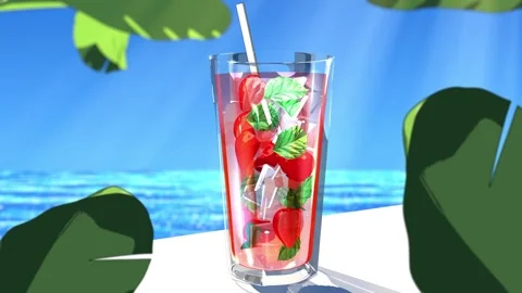 Summer Strawberry Lemonade Ocean View Animated Loop Stock Footage 335139856