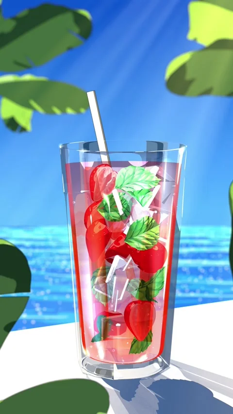 Summer Strawberry Lemonade Ocean View Animated Loop Vídeos de archivo 335140264