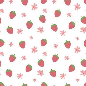 Summer strawberry seamless pattern. Cute simple fresh strawberry background w 스톡 일러스트