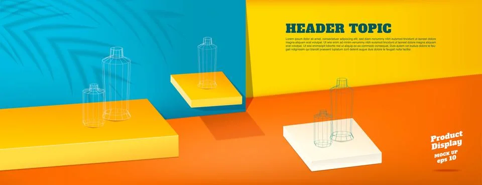 Summer studio table with product display block background.vivid yellow orange Stock Illustration