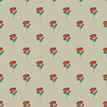 Summer style decorative seamless pattern with red simple flower small shapes. Stock Illustration