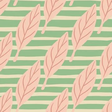 Summer style plants seamless pattern with pink abstract leaf ornament. Green  Stock Illustration