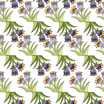 Summer style seamless pattern with blue bell decorative print. Isolated botan Stock Illustration