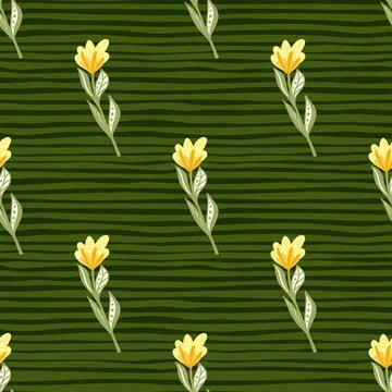 Summer style seamless pattern with orange flowers elements. Green striped bac Illustrazione stock