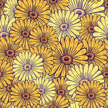 Summer style seamless pattern with random yellow sunflower elements print. Ha 스톡 일러스트