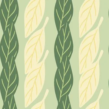 Summer style seamless pattern with white and green simple leaves ornament. Ha Stock Illustration