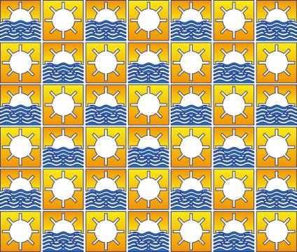 Summer sun and waves pattern Stock Illustration