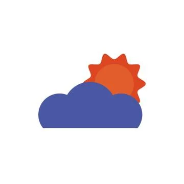 Summer sun with cloud flat style icon Stock Illustration