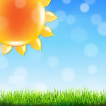 Summer sun with grass Stock Illustration