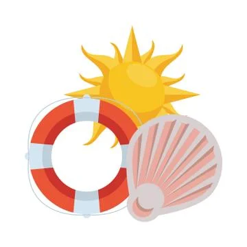 Summer sun hot with lifeguard float and shell Stock Illustration