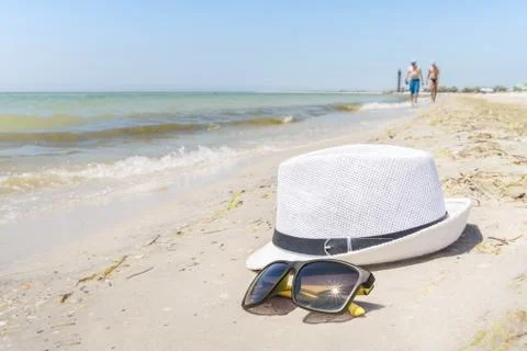 Summer sun-set accessory, beach sea, composition Fotos Stock