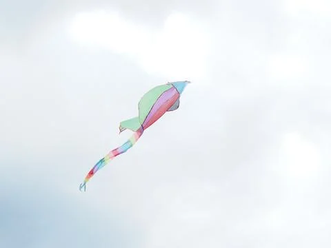 Summer sun sky clouds flying kite Stock Photos