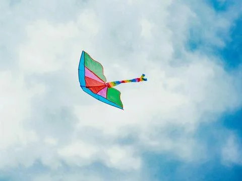 Summer sun sky clouds flying kite Stock Photos