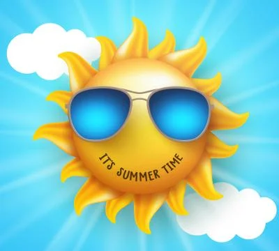 Summer sun vector design with funny smile and summer time text Stock Illustration
