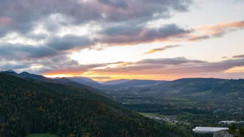 Summer Sundown Over Tatra Peaks - Cloudscape and Dusk View Stock-Footage 282129345