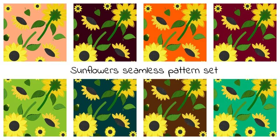 Summer sunflower pattern set Stock Illustration