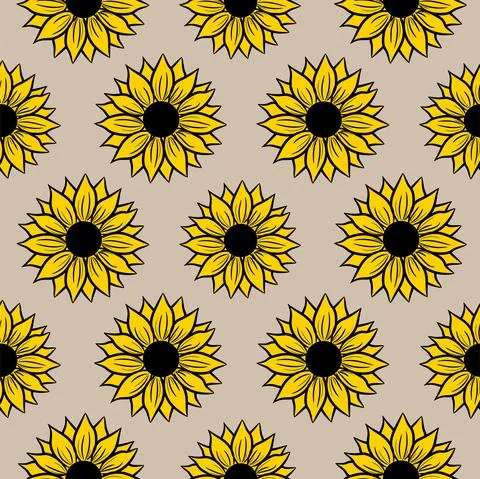 Summer Sunflower seamless pattern. Field flowers background. Black and yellow Stock Illustration