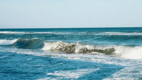 Summer sunny day beach tropical blue sea ocean waves wave horizon seascape shore Stock Footage