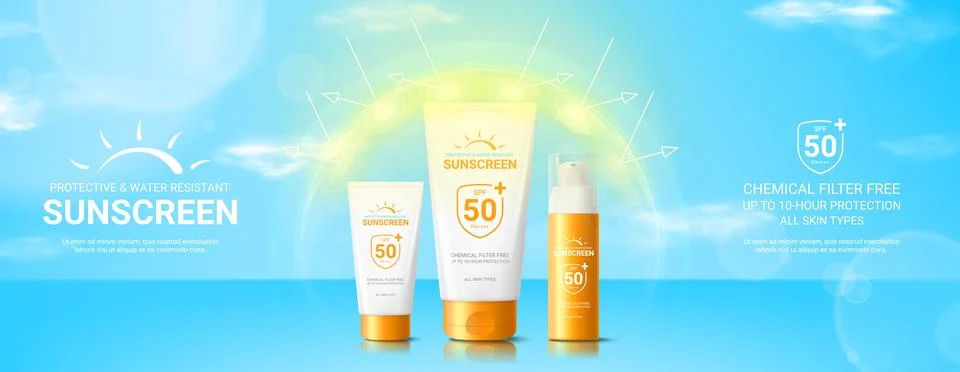 Summer sunscreen ad template Stock Illustration