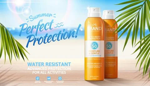 Summer sunscreen spray ads Stock Illustration