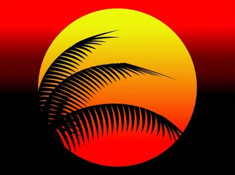 Summer sunset and coconut tree Illustrazione stock
