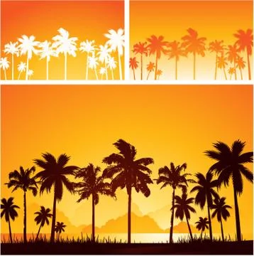 Summer sunset background with palm trees Stock Illustration