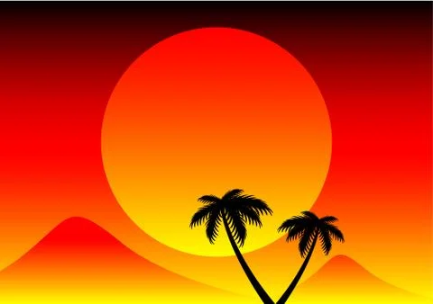 Summer sunset behind the mountain Illustrazione stock