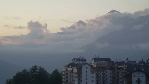 Summer sunset in caucasus mountains. It is a major winter russian ski resort and Stock Footage 116673987