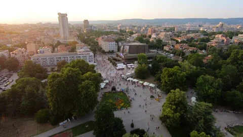 Summer Sunset Drone View of Central Varna and Sea Garden, BUL 2019 Stock Footage 323454488