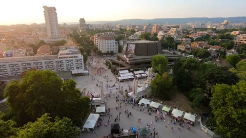 Summer Sunset Drone View of Central Varna and Sea Garden, 19 Stock Footage 323454512
