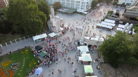 Summer Sunset Drone View of Central Varna and Sea Garden, July 2019 Stock Footage 323454550