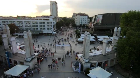 Summer Sunset Drone View of Central Varna and Sea Garden, BG 2019 Stock Footage 323454569