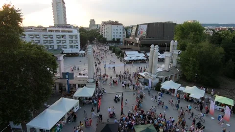Summer Sunset Drone View of Central Varna and Sea Garden, EU Stock Footage 323454594
