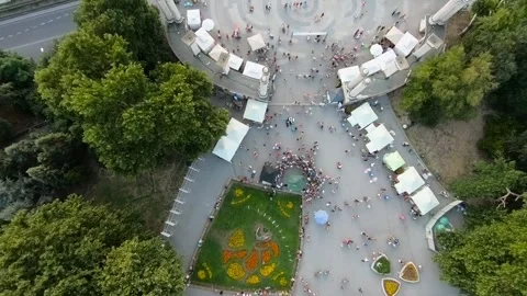 Summer Sunset Drone View of Central Varna and Sea Garden, 2019 Stock Footage 323454599