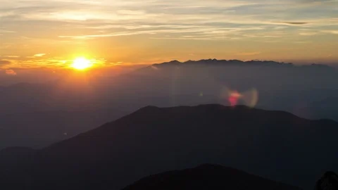 Summer sunset evening over mountains forest silhouette in beautiful nature Stock Footage 108776386
