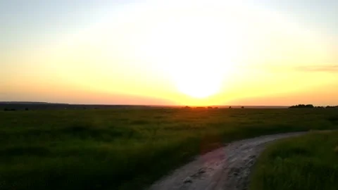 Summer sunset in the field . Evening light. The video is above the field. 4K Video stock 156450748