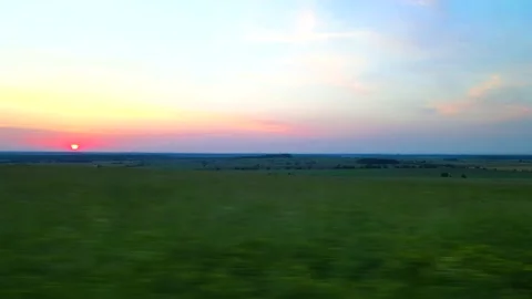 Summer sunset in the field . Evening light. The video is above the field. 4K Stock Footage 164362094