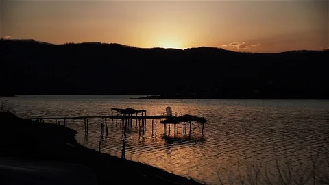 Summer Sunset At The Lake With Docks Time Lapse Stock Footage 93102356