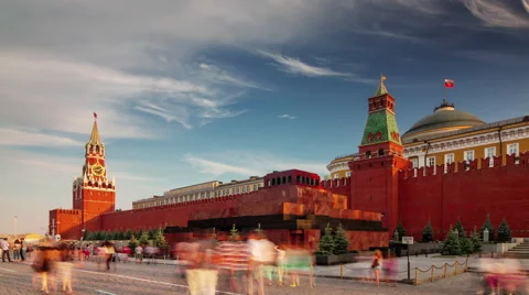 Summer sunset light red square kremlin wall panorama 4k time lapse russia 動画素材 55571873